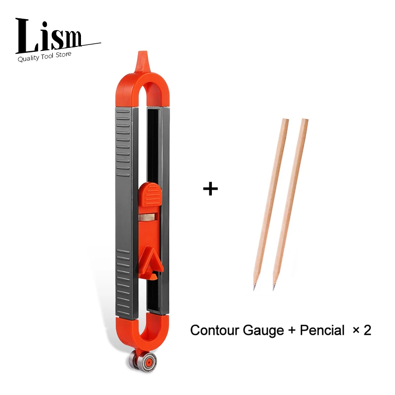 

Profile Scribing Ruler Contour Gauge with 2 Pcs Pencils, Lock Adjustable Precise Woodworking Measuring Tool