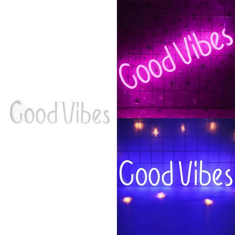 

GTBL Good Vibes Neon Sign , Acrylic Board Led Neon Light " Good Vibes" Neon Wall Sign, Hanging Neon Letters Lamp
