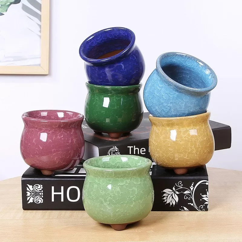 

NEW2023 Ice Crackmulticing Flower Pots Succulent Planter Desktop Potted Ceramic Pots Home Decoration