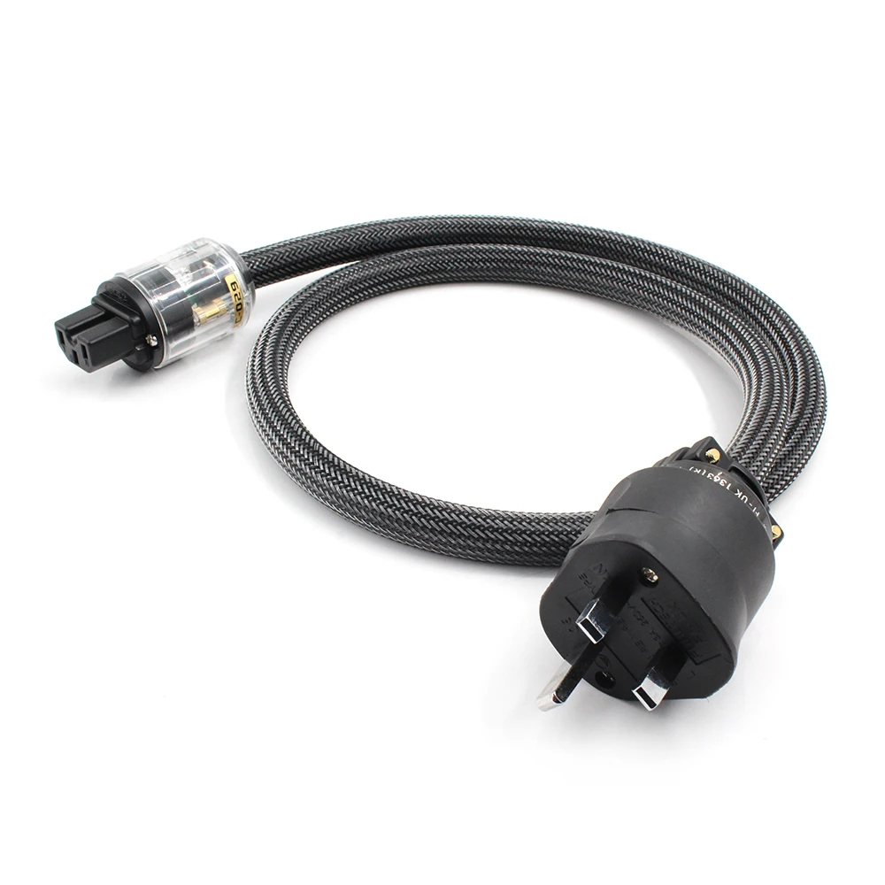 

New HIFI amplifier OFC Pure Copper Rhodium Plated UK IEC AC Female Male Power Plug Power Cable Cord Wire