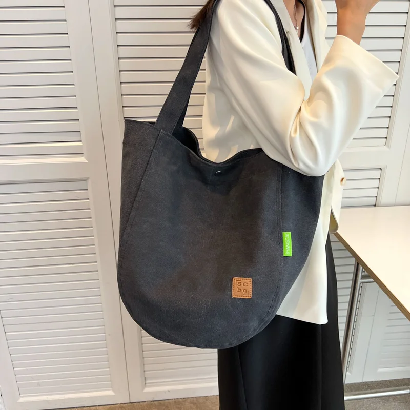 

2022 модная универсальная Повседневная сумка на плечо для женщин, простые дизайнерские вместительные холщовые женские сумки-тоуты, школьная ...