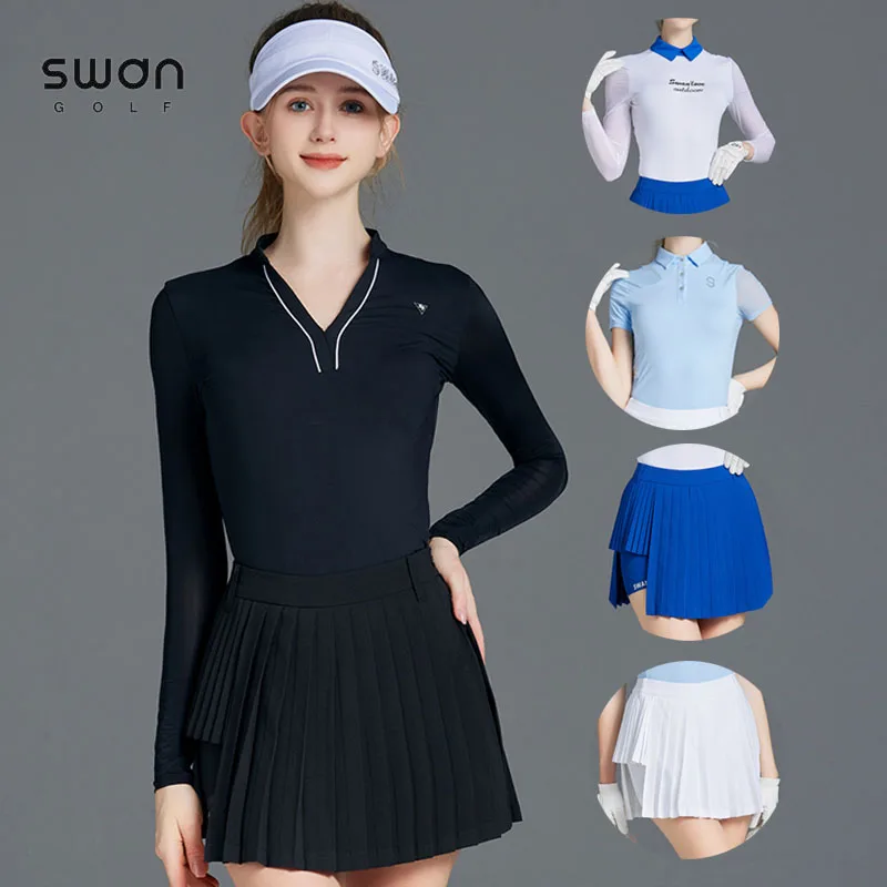Shirt Women Anti-exposure Skorts Irregular Pleated Golf Skirt Sets