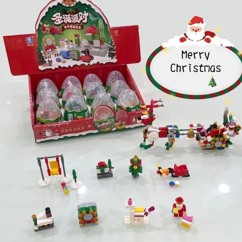 

Christmas Party 12In1 Santa Claus Elk Snowman Bell Twists Egg Model Building Blocks Xmas Tree Train Bricks DIY Toy Children Gift