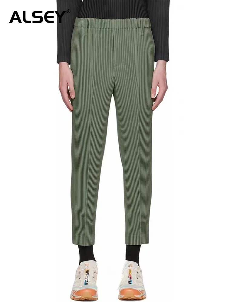 

Мужские Плиссированные брюки Miyake, повседневные Прямые зауженные штаны для ног, одежда на лето 2023