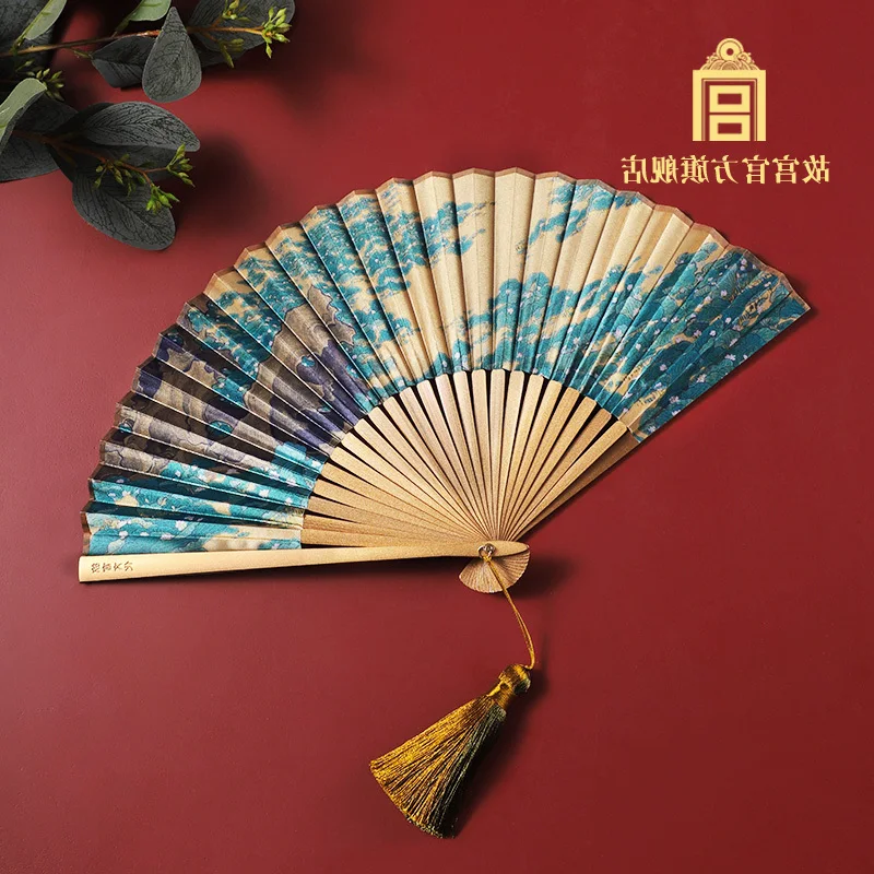 

Ten Atlas Thousand Green Lotus Gold Paint Folding Fan Gift Giving Presents