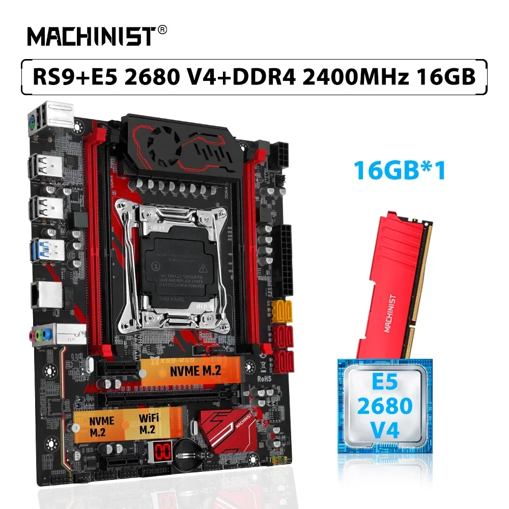 MACHINIST X99 RS9 Комплект материнской платы LGA 2011-3 Xeon E5 2680 V4 Процессор 16 ГБ 2400 МГц ECC DDR4
