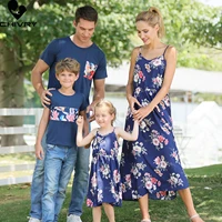 summer 2022 flower print mother father kids matching clothing set sleeveless dress dad son shirt tops family look holiday wear