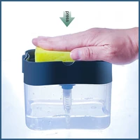 soap pump dispenser with sponge holder cleaning liquid dispenser container manual press soap organizer kitchen cleaner tool