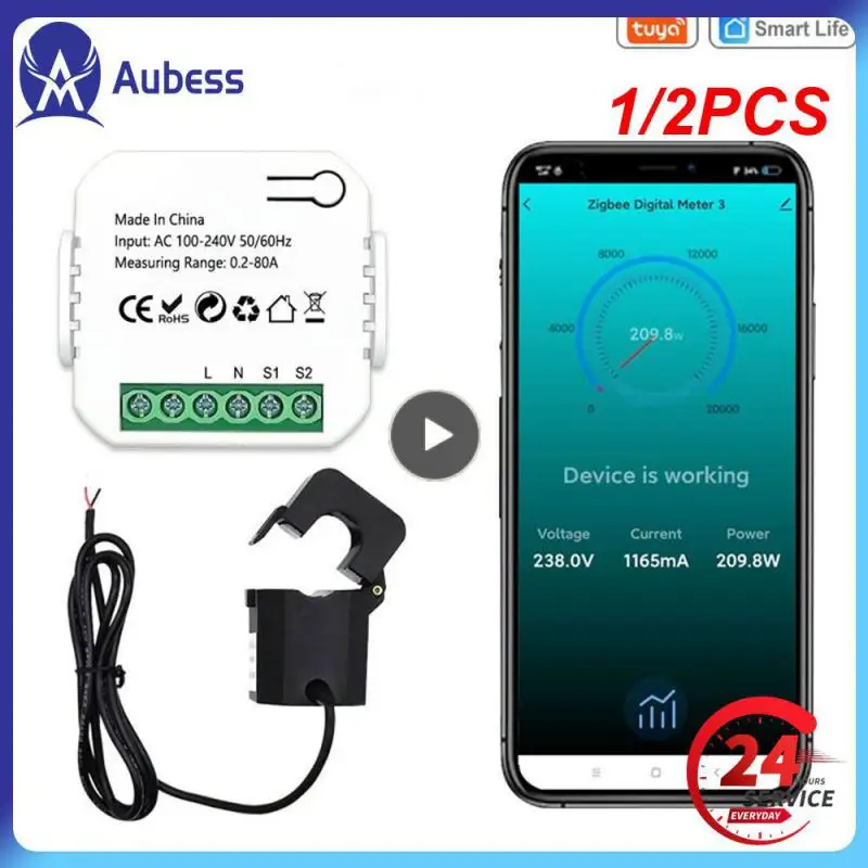 

1/2PCS Tuya Smart Life WiFi Energy Meter 80A with Current Transformer Clamp KWh Power Monitor Electricity Statistics110V 230V