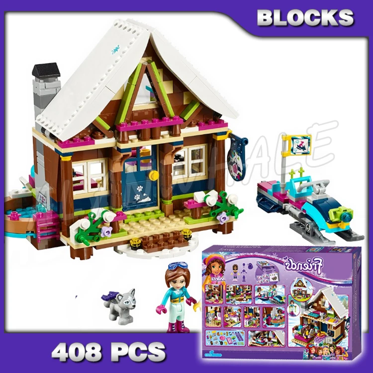 

408pcs Friends Snow Resort Ice Chalet Snowmobile House Log Cabin 10731 Winter Model Building Blocks Sets Compatible with