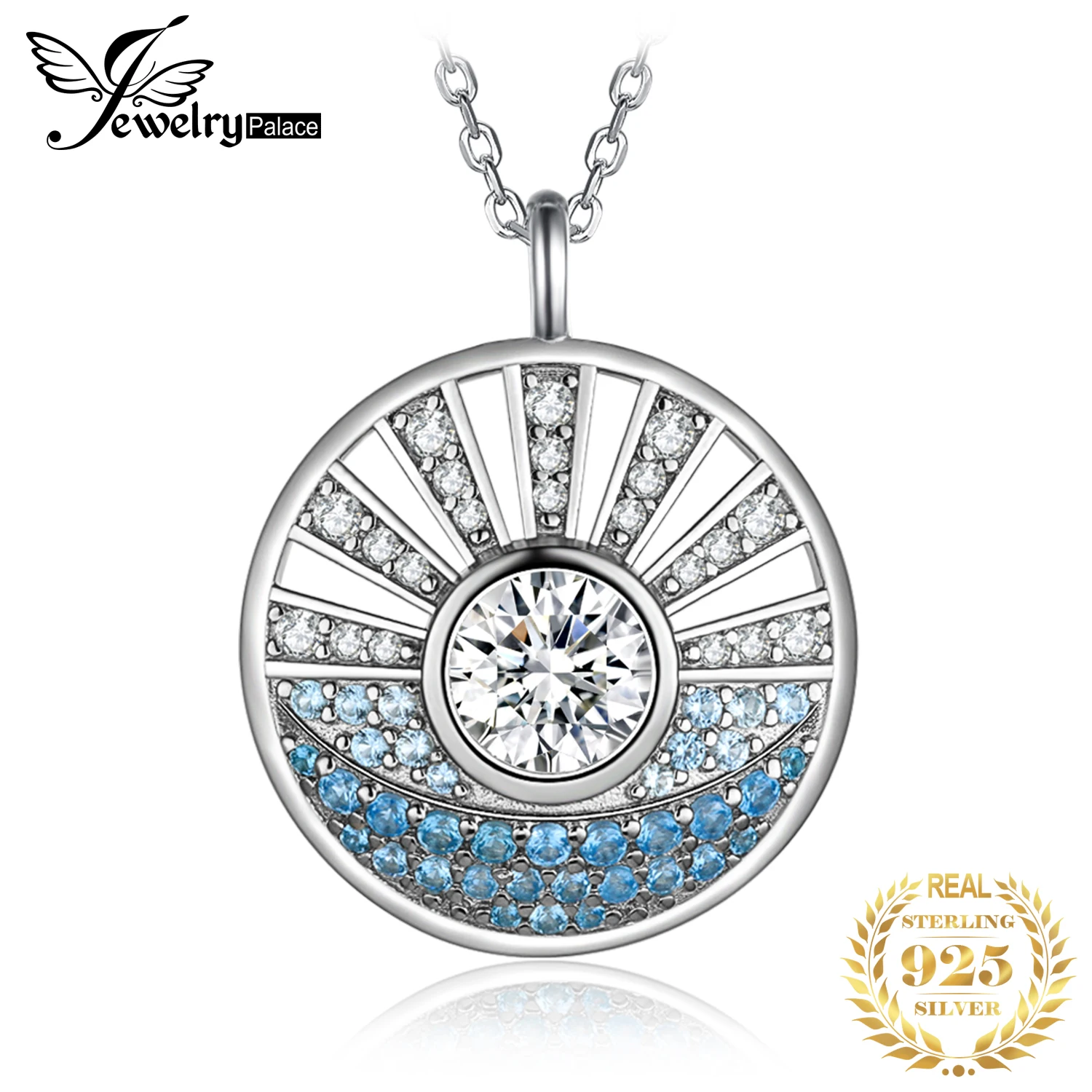 

JewelryPalace New Arrival Sunrise Sea 1.6ct Round Cubic Zirconia 925 Sterling Silver Pendant Necklace for Woman Gift No Chain
