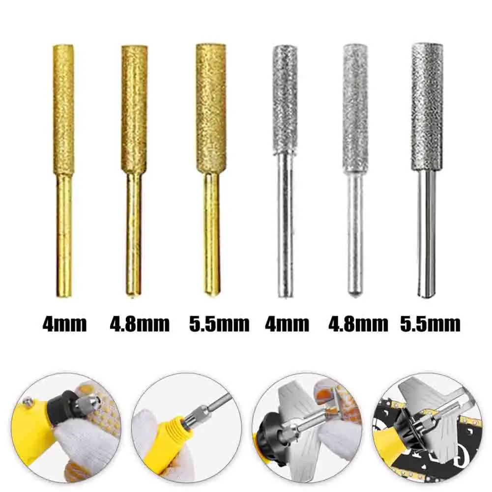 

6× Diamond Coated Cylindrical Burr Chainsaw Sharpener Grinder Chain Saw Grinding Tool Accessories Lixadeira Herramientas Drill