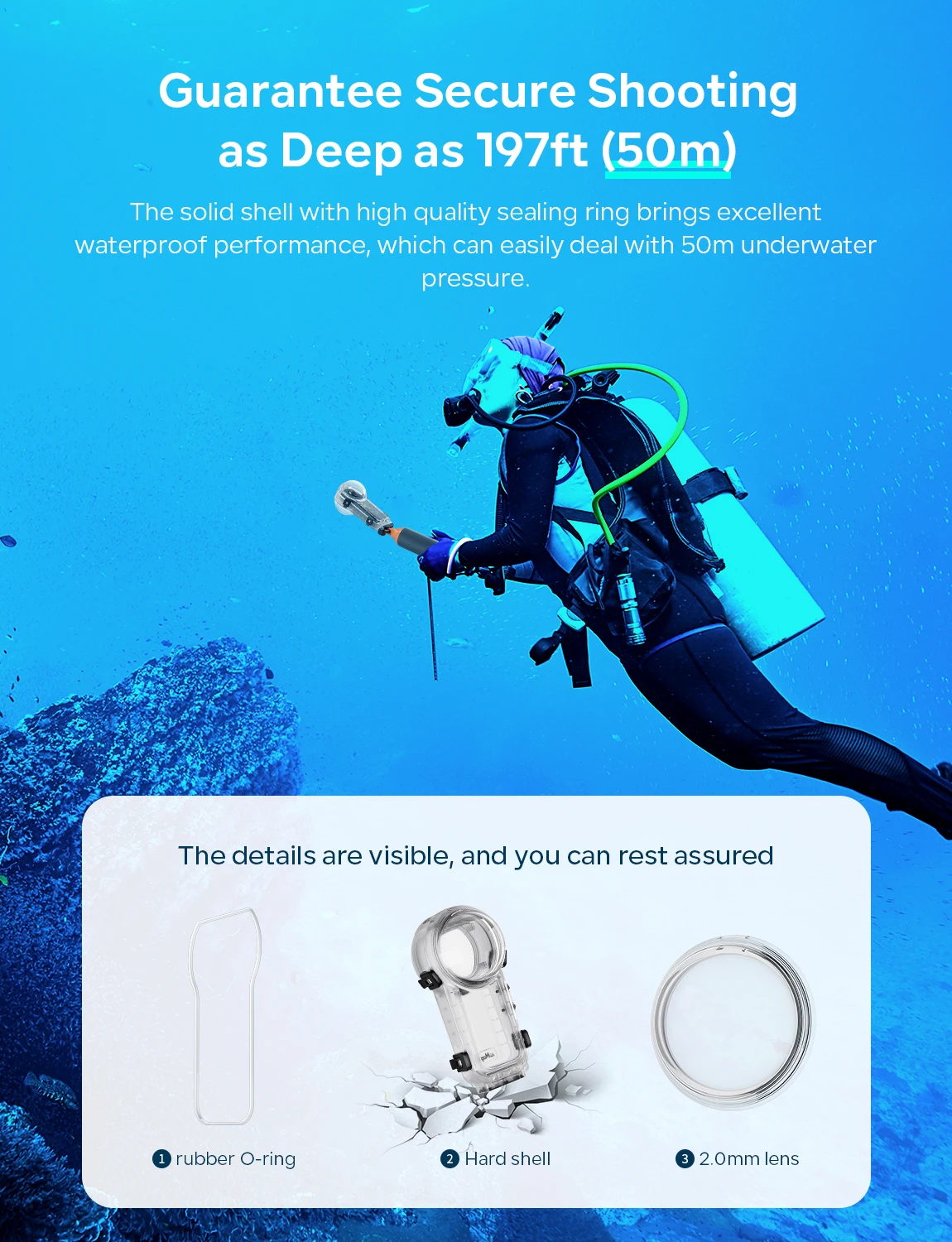 Невидимый чехол для дайвинга aMagisn X4 Insta360 водонепроницаемый корпус 164 фута/50 м