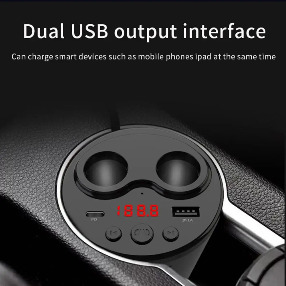 

Handsfree Cup Style Dual Cigarette Lighter 10w Bluetooth Universal Socket Splitter Multifunctional Usb Charger Car Accessories