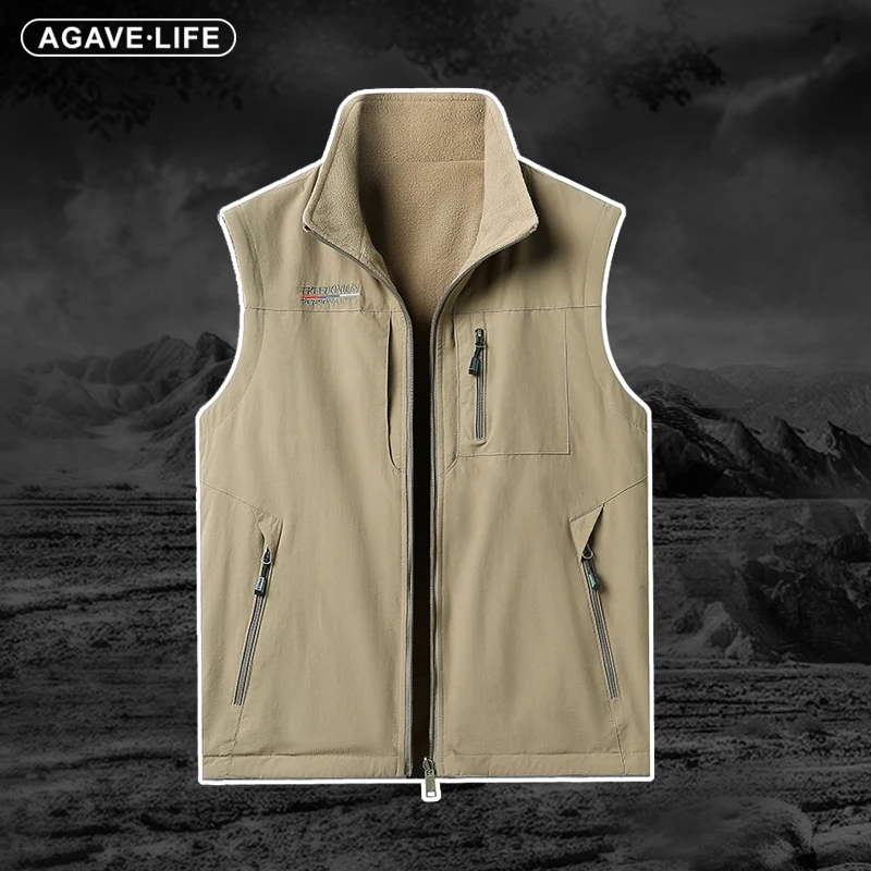

Жилеты для инструментов для улицы, Мужской двухсторонний жилет с несколькими карманами, однотонная одежда-карго, мужские весенне-осенние бархатные мужские жилеты