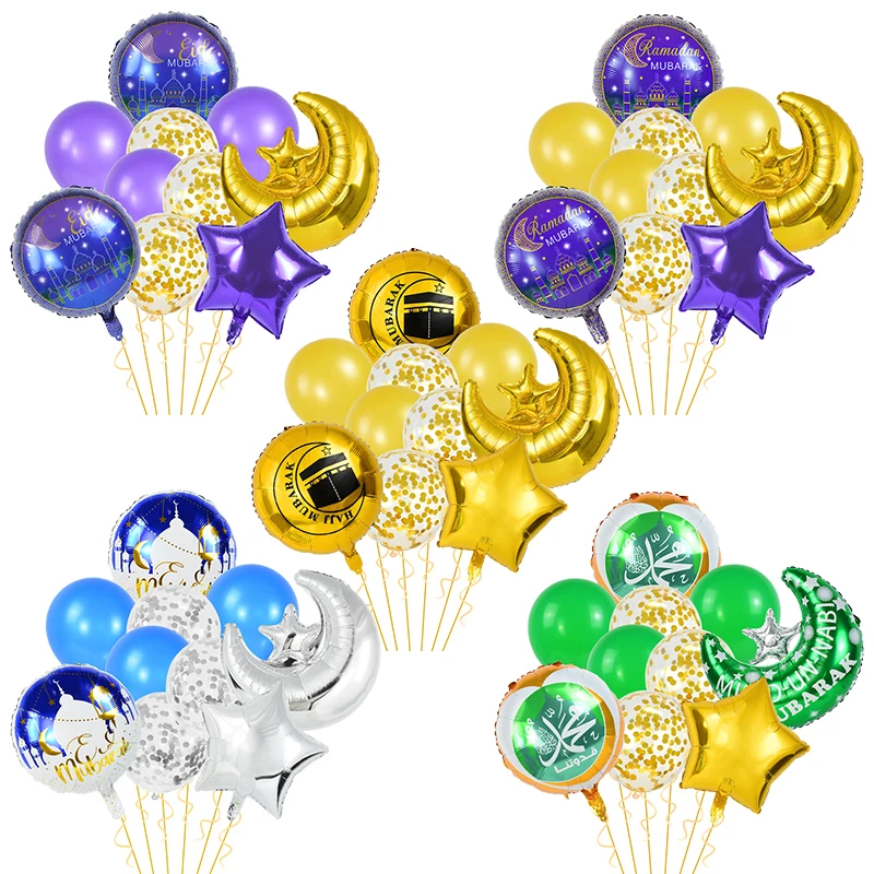 

10pcs Eid Mubarak Moon Star Ballon Set Ramadan Kareem Islamic Muslim DIY Decorations Kids Birthday Party Ballon Globos