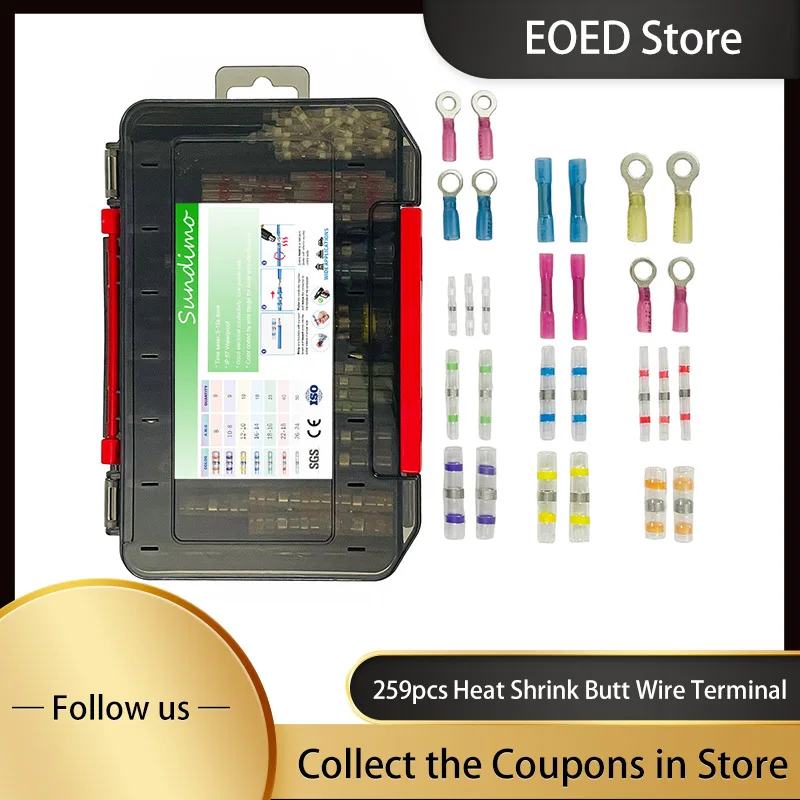 

259PCS Heat Shrink Solder Seal Wire Connector Multi Purpose Waterproof Electrical Wire Terminal for Automotive Marine Boat Truck