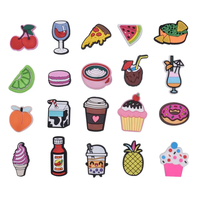 

1pcs food PVC croc shoes charms Accessories jibz watermelon cherry cup peach coconut fruit Decorations man kids gifts