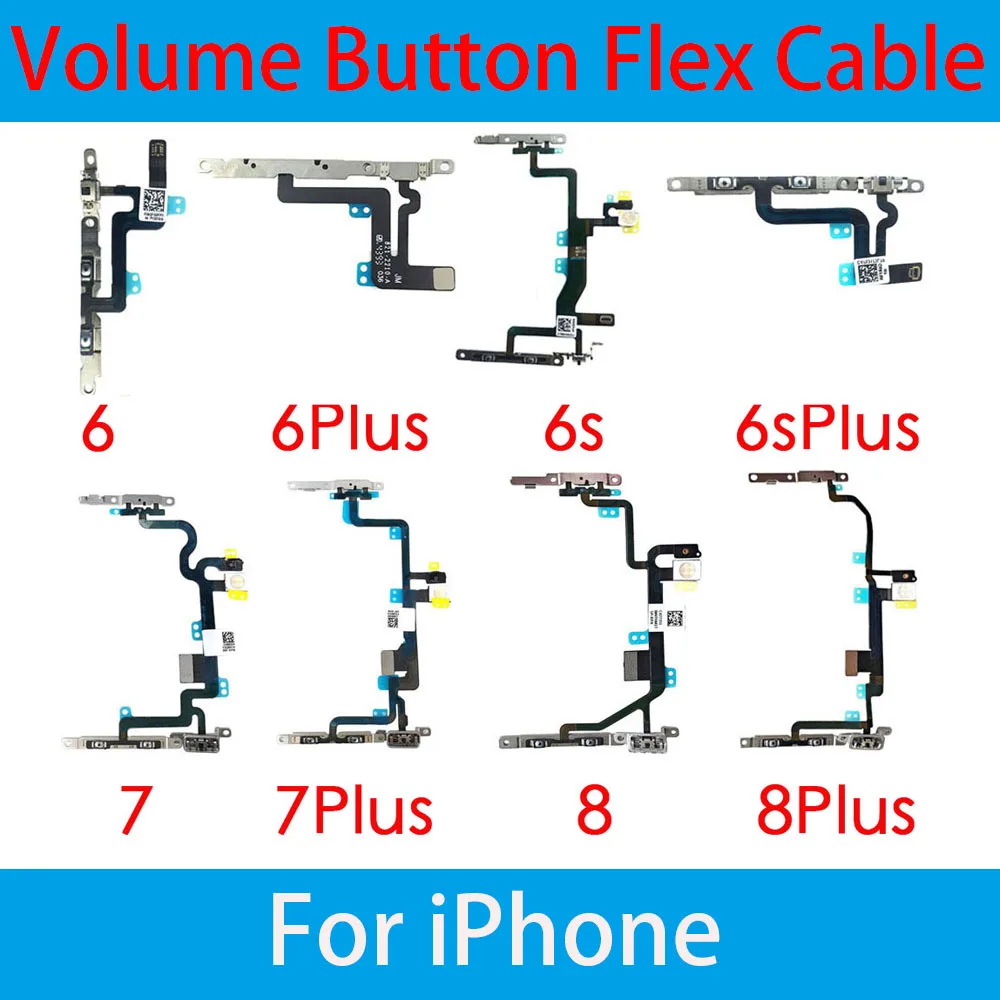 

Volume Control & Mute Button Switch Flex Cable With Brackets For iPhone 6 6Plus 6s 6sPlus 7 7Plus 8 Plus