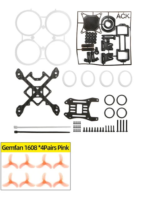 ACK80 Attacking Chicken FPV Drone Clear 2S frame kit + 8x Gemfan 1608 Pink props