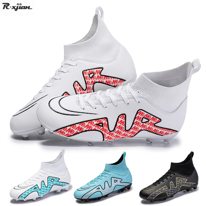 

High Ankle Football Shoes for Men and Boys, Non-Slip Soccer Boots, Grass Spike Sneakers, Outdoor Training, TF, FG, 2022