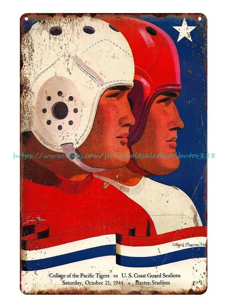 Скидка 1944 футбольный колледж тихоокеанских тигров против USCG жестяной знак -
