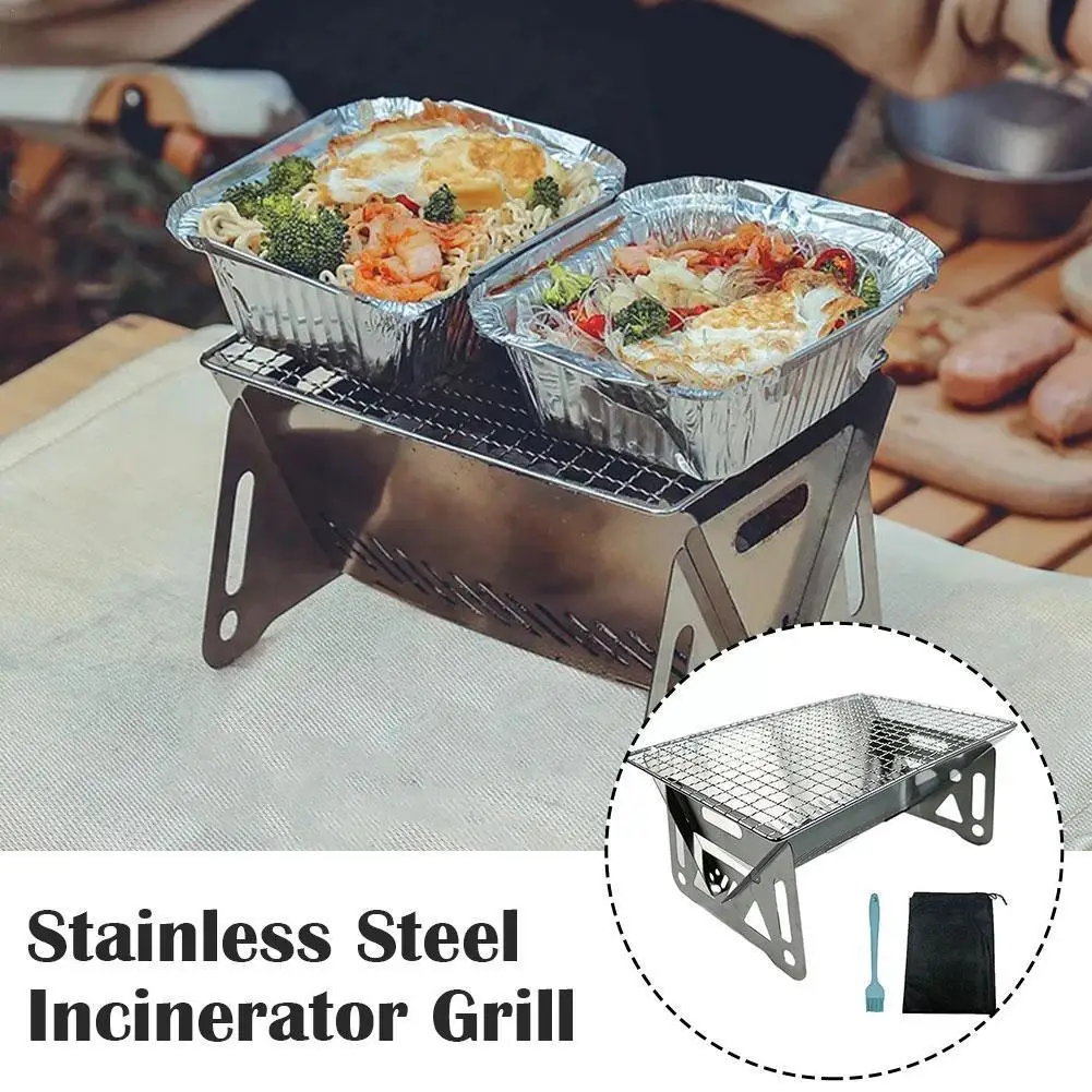 

New 1pcs Outdoor Picnic Portable Folding Stove Camping Charcoal Steel Grill Barbecue Equipment Incinerator Stove Stainless C8D0