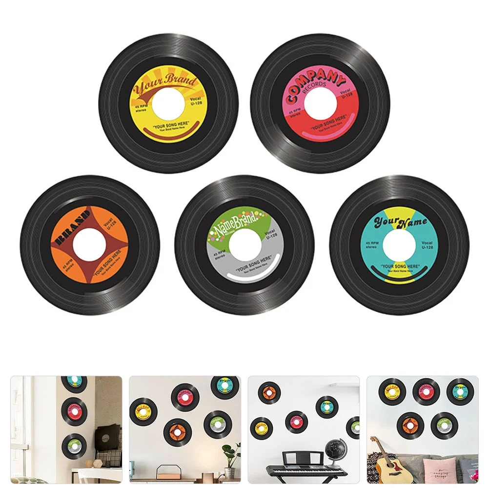 

5 Pcs Vintage Sticker Music Party Favors Outdoor Vinyl Records Decor Pvc Vinyl Record Wall Decor