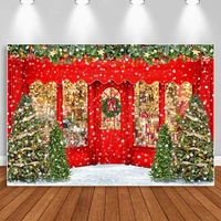 red christmas gift shop backdrop for photography winter snow xmas tree photo props kids family portrait photocall background