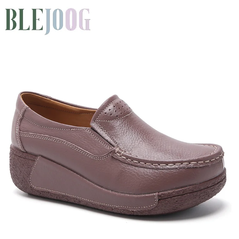 

Brand Spring Autumn Women Flats Platform Loafers Ladies Genuine Leather Comfort Wedge Moccasins Orthopedic Slip On Casual Shoes