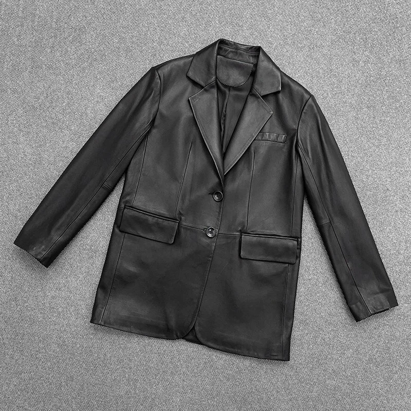 Autumn Spring Black Real Leather Clothes Suits Casual Jackets Womens Sheepskin Genuine Overcoat Korean Jacket Coats Outerwear