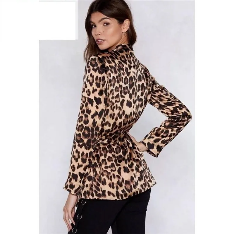 Leopard Print Blazer Suit with Sashes Women Sexy Fashion Slim Office Blazer Single Breasted Casual Commute Elegant Spring Coats