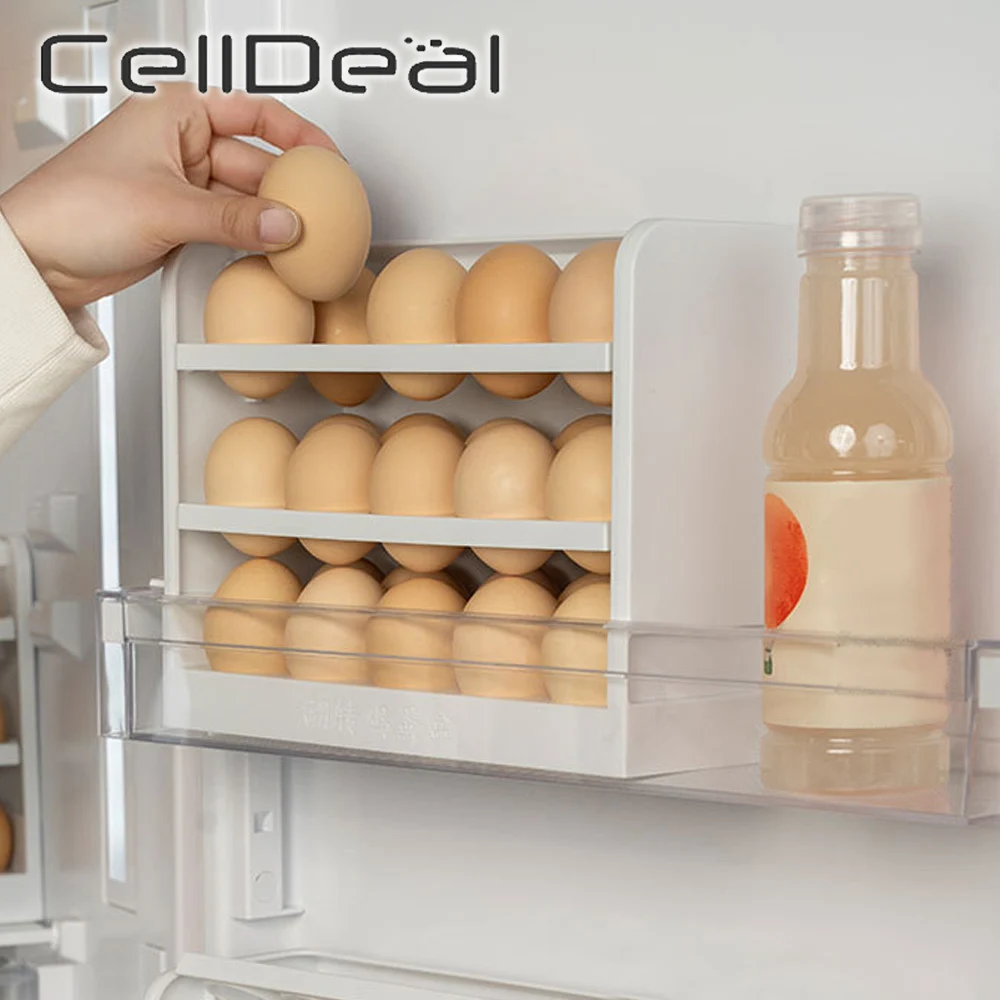 

3 Tiers Fridge Eggs Organizer 30 Grids Egg Storage Box Rotating Space-saving Kitchen Eggs Holder Container Household Supplies