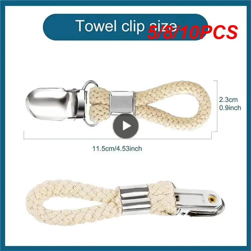

5/8/10PCS Cotton Loop Home Socks Clothes Hanger Braided Multipurpose Multi Purpose Hooks Metal Clamp Towel Hanger