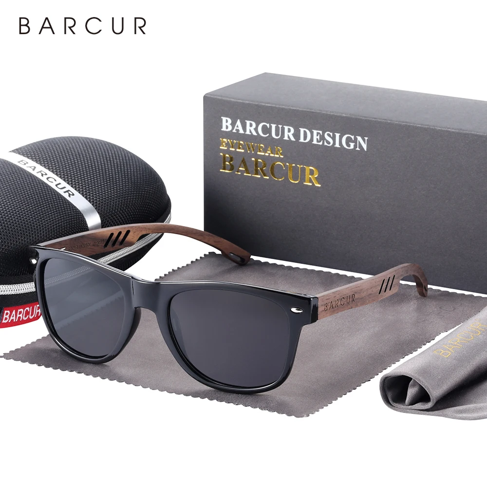 

BARCUR Black Walnut Sunglasses for Men Wood Sun Glasses Man Eyeglasses Polarizing Glasses UVA&B Protection Eyewear ECO-Friendly