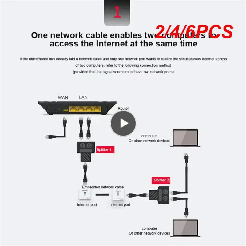

2/4/6PCS Rj45 Connector Docking Stations Cable Cat5 Network Cable Extender Plug Lan Male To 2 Female Tee Head For Router