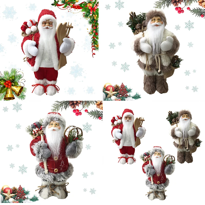 

30cm Standing Santa Claus Figurine Red Christmas Doll Xmas Tree Ornament Layout Window Decoration Party Decor Gifts