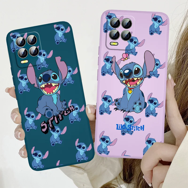 

Stitch Cute Disney Loves Phone Case For Realme Q3S GT 2 S7 ST S2 C25Y C21Y C11 C17 Narzo 50A 50i 30 20 Liquid Rope Funda Cover