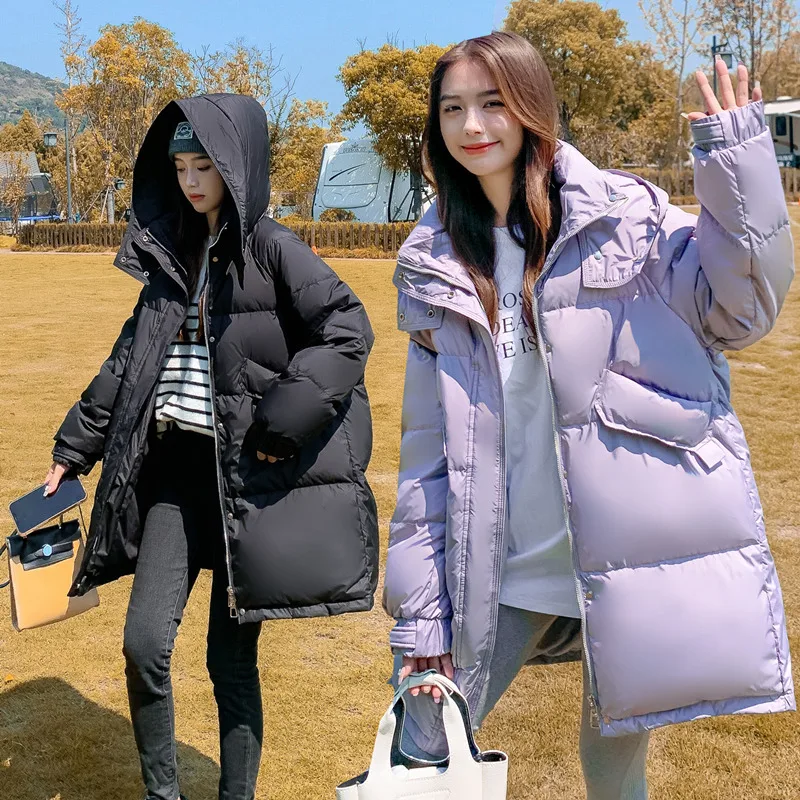 Winter new women's mid-length hooded down jacket