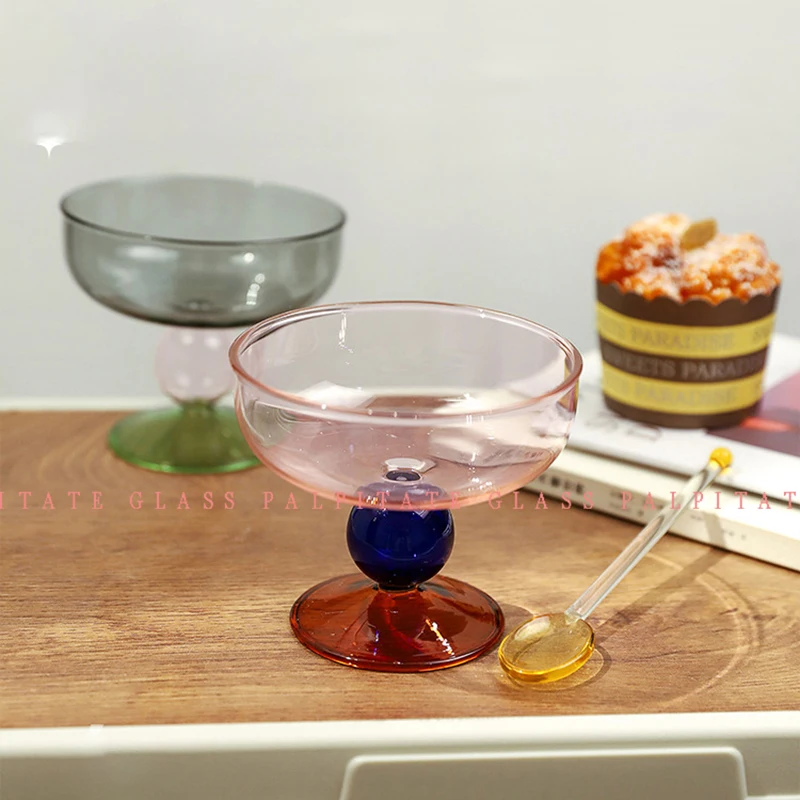 

PALPITATE Stained Glass Goblet Ice Cream Dessert Bowl Clorful Transparent Fruit Salad Borosilicate Bowl Heat Resistant Glass