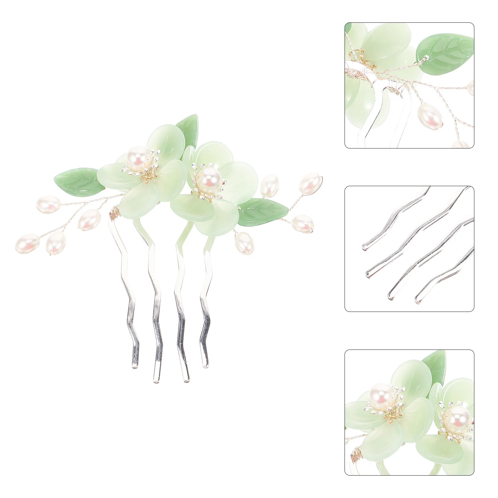 

Hair Clasp Flowers Decor Wide Tooth Comb Bun Inserted Combs Girls Glass Miss Women Accessories Hanfu Bride