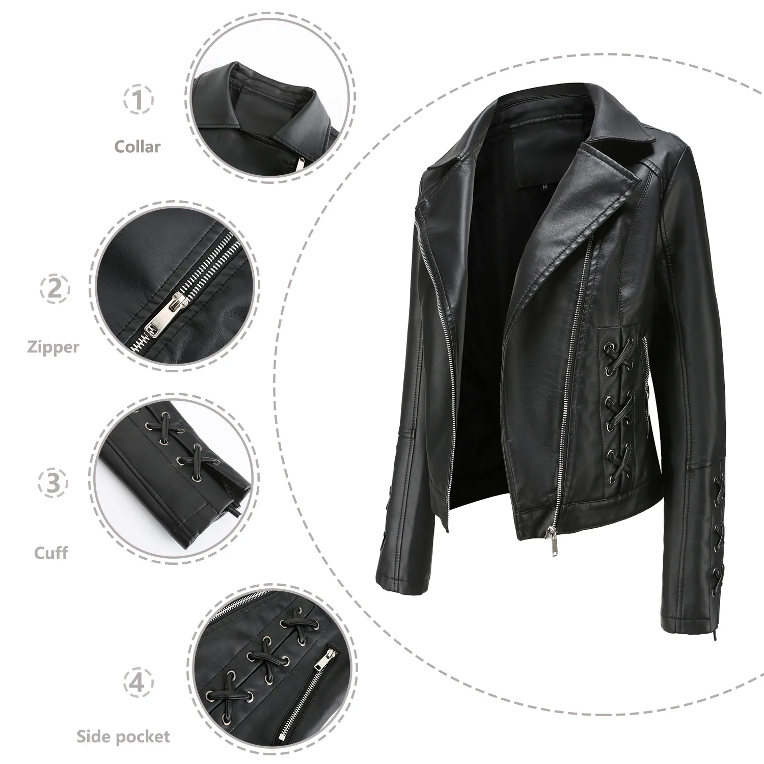 Kenntrice Women PU Leather Jacket 2022 Asymmetric Zip Leather Jackets Outerwear Short Spring Streetwear Female Fashion Slim Coat