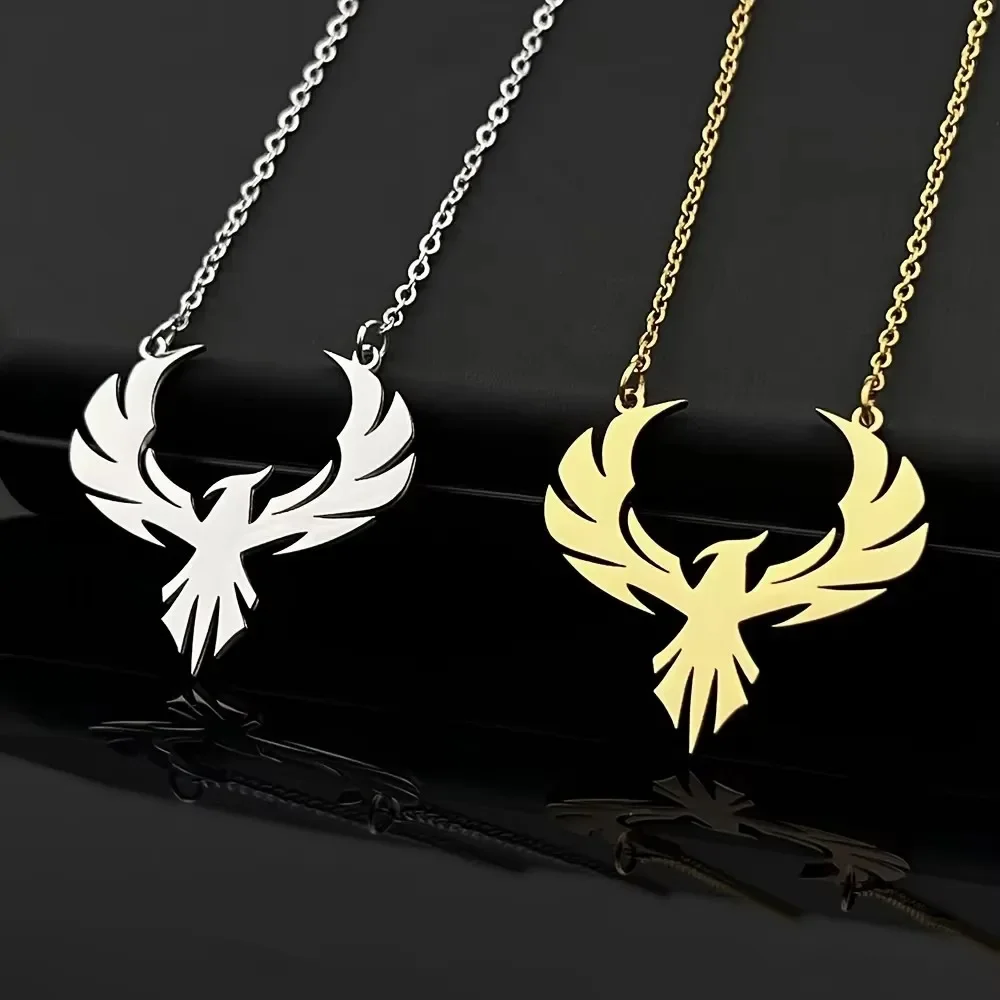 Упрощенная линия обхватывание из нержавеющей стали ожерелье с огненной птицей