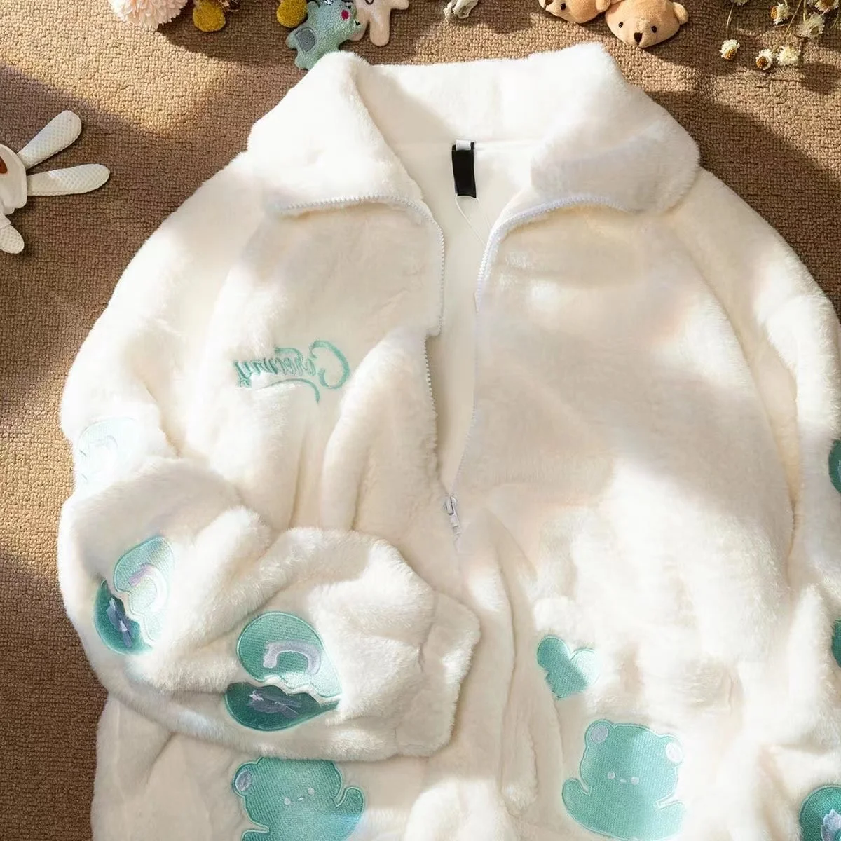 

winter new thickened furry sweater female students Y2K design sense niche lambswool zipper jacket cotton jacket