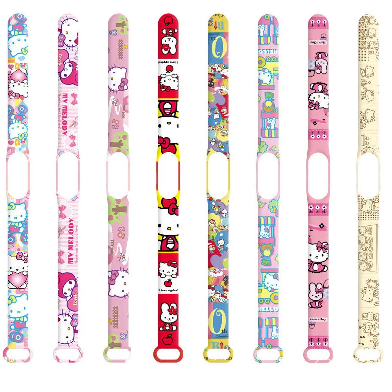

Sanrioed Anime Figures Miband 3 4 5 6 Strap Kawaii Kittyed Mi7 Band Fashion Two-Dimensional Sports Bracelet Women Accessories
