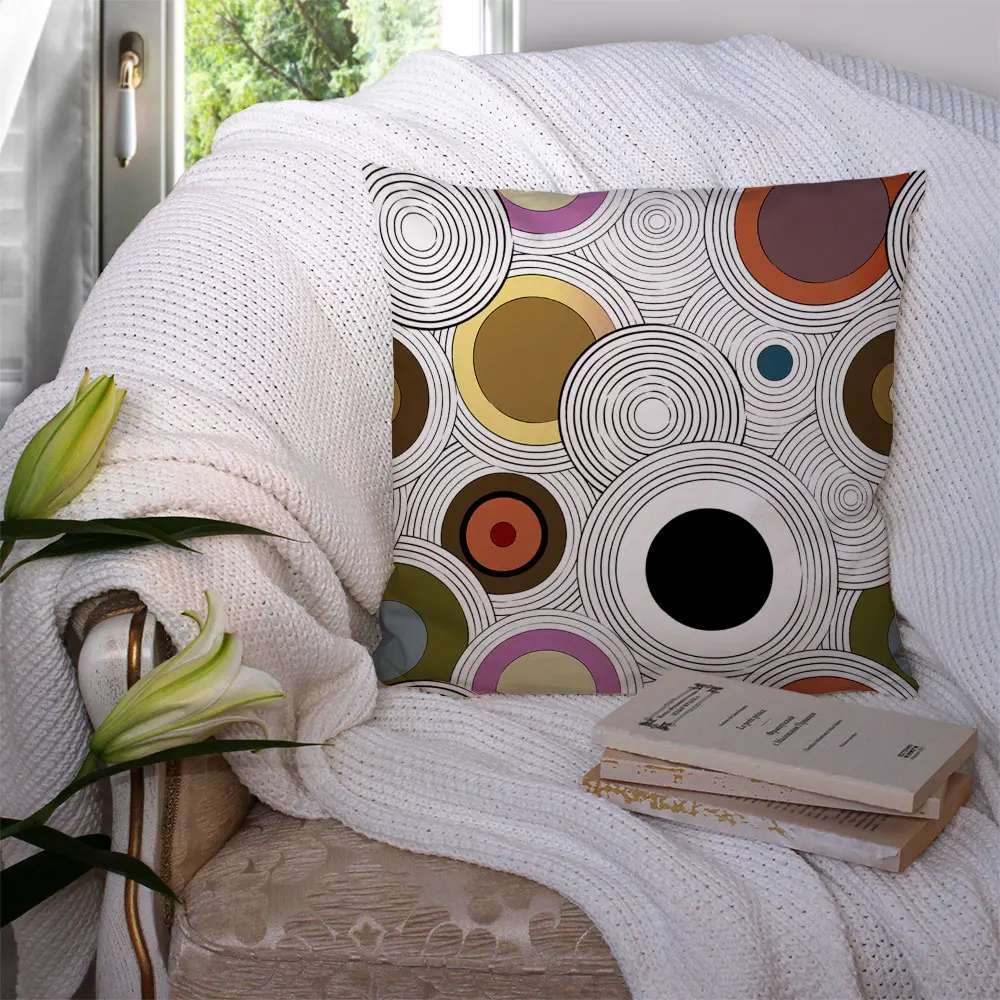 

Custom Pillowcase Chromatic Abstract Circle Cushion Cover Hotel Car Seat Home Decor Backrest Sofa Pillow Case 221217-58