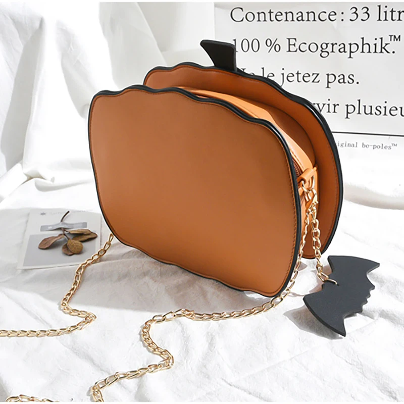 New Fashionable Small Shoulder Bag for Women Ladies Crossbody Chain Pumpkin PU Lether Purse with Personality Designer Halloween