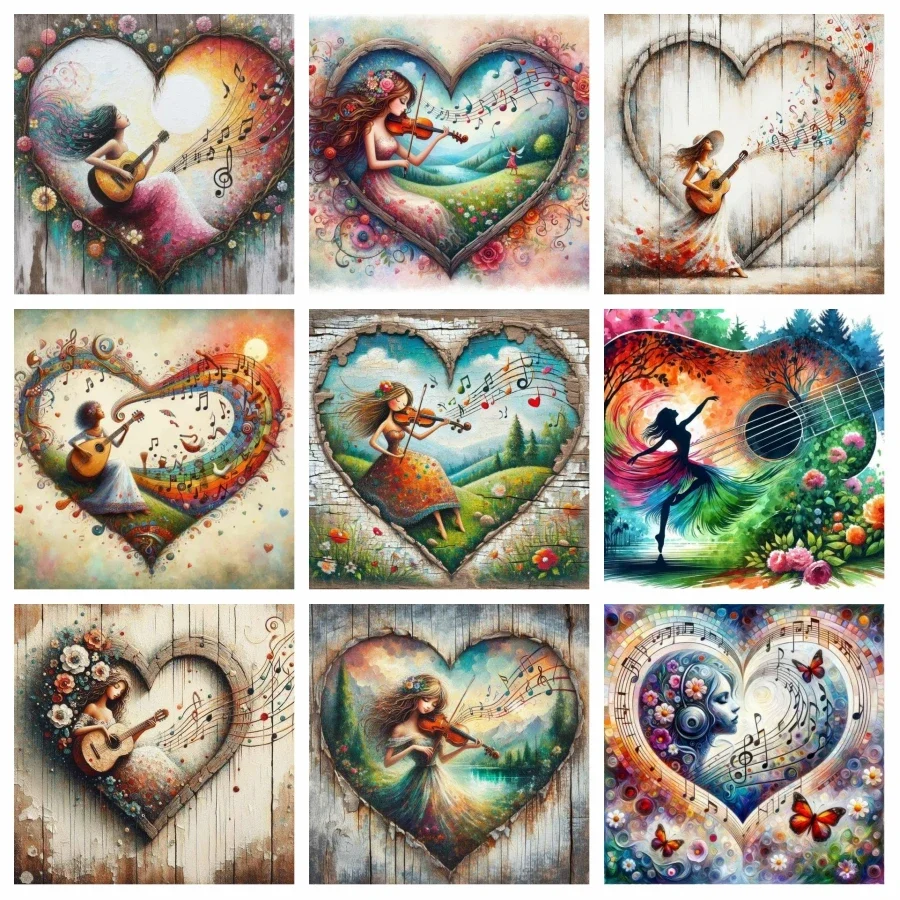 Полный Круглый Набор Алмазной Живописи 5d Музыкальная Девушка С Гитарой И