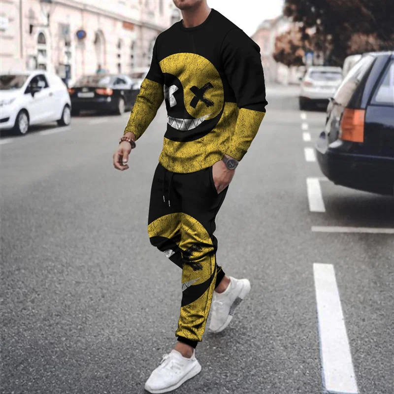 Long Sleeves T-Shirt Pants Sportswear 2022 Summer Autumn XXOO Smile Face Men's Clothing Sets Tracksuit Man Oversized Clothes