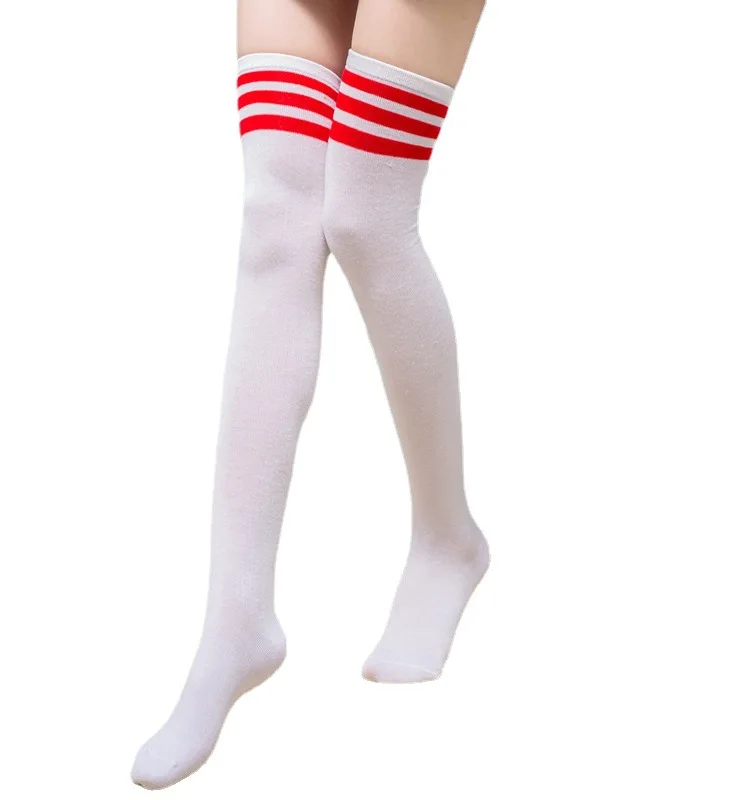 Fashion Black White Wine Red Striped Women Long Socks Sexy Thigh High Nylon Stockings Breathable Over Knee Socks Girls Skarpety